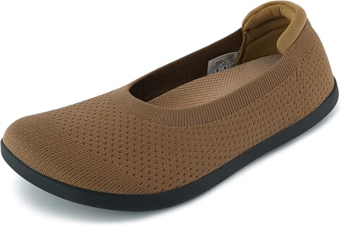 WHITIN Women's Wide Toe Box Ballet Flats Shoes Barefoot Zero Drop Sole Minimalist Size 9.5 Knit Slip on Walking Extra Fit Dress Outdoor Brown 41