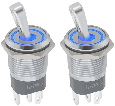 eMagTech 2X LED-beleuchteter Wippschalter 16 Mm 2-Positionen-Kippschalter für Mikrocontroller Geräte 3–6 V Licht Bis Zu 24 V Schalten Blau