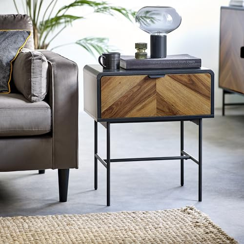 Julian Bowen Alvin End Table, Chevron, Brown - H63 x W56 x D40cm