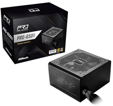 ASRock PRO-650G Power Supply - 650W 80 Plus Gold Certified, ATX 3.1 Ready, 120mm Fan, Full Protection Circuit, 3-Year Warranty