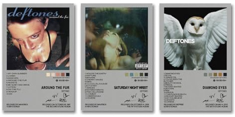 Generisch A Set Of 3 De-ftones Music Poster Album Für Zimmer, Ästhetische Leinwand-Wandkunst, Schlafzimmer-Dekor Poster 08x12inch(20x30cm)-3pcs