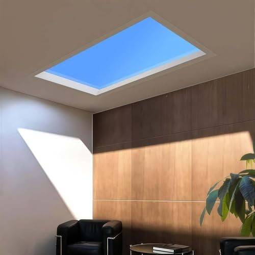 RVUEM Luce Naturale Cielo Blu Soleggiato, Semplici Luci da Soffitto LED ad Effetto Finestra, Lucernario Artificiale per Interni, per Seminterrato Soggiorno Bagno Corridoio,Integrated,300 * 300mm
