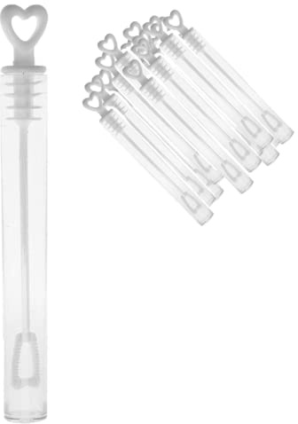 Monetais Seifenblasenstäbe, weiße Herz-Oberseite, Blasen, Röhren, Blasen, Partygeschenke für Hochzeit, Jubiläen, Tischdekoration, No Solutions, 100 Stück