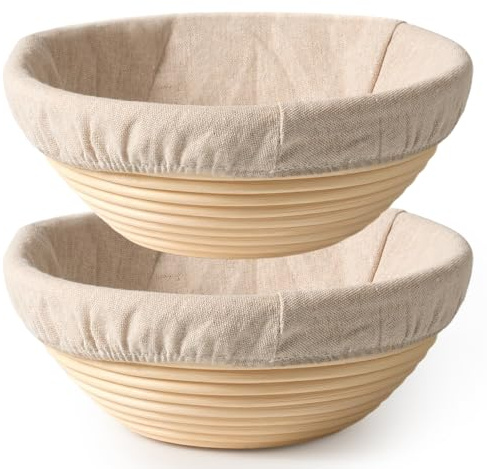 2 Pack Banneton Bread Proofing Baskets for Sourdough, 9 Inch Round Natural Rattan Proofing Basket for Dough Rising, Bread Proofing Bowl Sourdough Bread Baking Supplies for Home Bakers