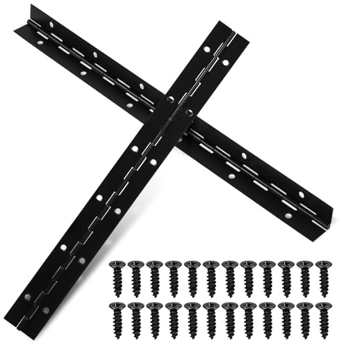 HAKIDZEL 2 Pcs Black Hinges Iron Long Heavy Duty Piano Metal Hinges, Wear-Resistant Erosion-Resistant with Screws for Wood Cabinets, Doors and Boxes