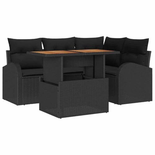 Mhdvray Gartensofa Set 5 TLG Schwarz Poly Rattan Eckbank mit Stauraum 100 x 55 x 73 cm Moderne Balkon Lounge Couch für Terrasse Garten kleine Rattanmöbel Outdoor Sitzgruppe