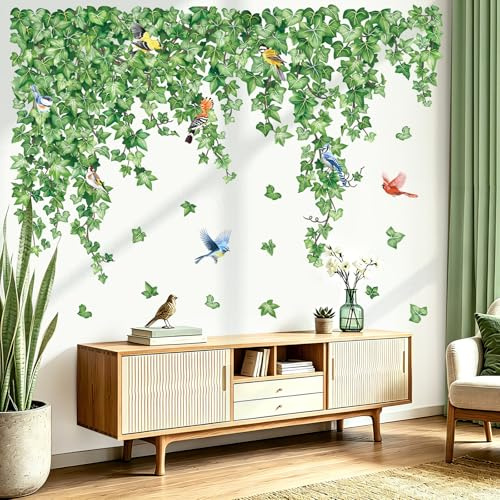 decalmile Green Vine Leaves Evergreen Ivy Plants Wall Decals Stickers (XL) | Peel and Stick Decals for Walls, DIY Wall Art Stickers, Removable & Wall-Safe, Vibrant Colors Wall Decor