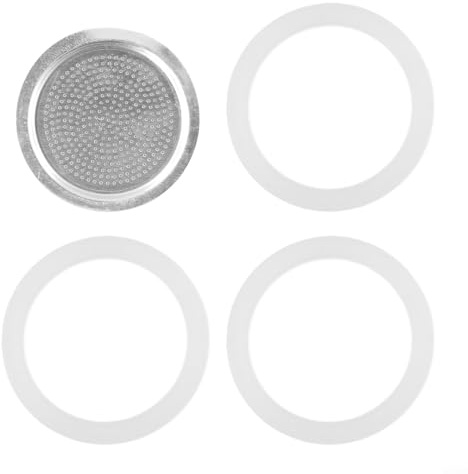 Confezione da 3 guarnizioni in silicone e 1 kit di ricambio per filtro in alluminio per moka e caffettiera, compatibile con macchine da cucina da 2/3/6/9/12 tazze (6 tazze)