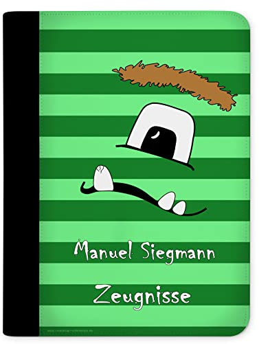 CreaDesign Customize A4 Zeugnismappe für Kinder - 26.7 x 32.7 x 1 cm, erweiterbar auf bis zu 20 Fächer, Sichtbuch ohne Klarsichthüllen, Grün Monster Design, Dokumentenmappe für Schüler