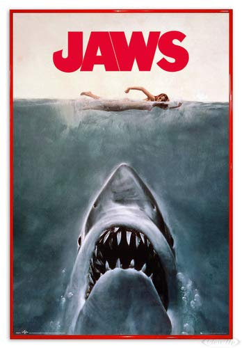 Close Up Der Weiße Hai Poster Jaws Key Art (94x63,5 cm) gerahmt in: Rahmen rot