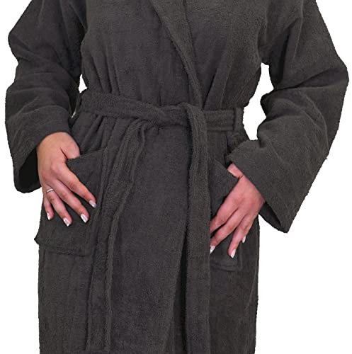 Allure Terry Towelling Bathrobe - 100% Cotton Unisex Shawl Robe for Men, Women (L/XL, Charcoal)