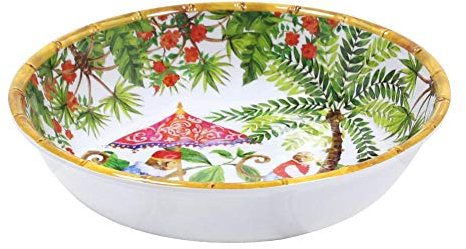 Les Jardins de la Comtesse – Plato hondo grande de melamina pura, plato de sopa o pasta color coral y verde del Servicio de mesa Singes de Bali – Vajilla MelARTmine – 23 cm de diámetro