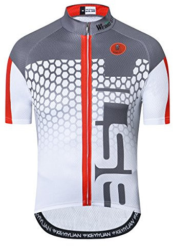 New Pro Herren Radtrikot mit durchgehendem Reißverschluss, kurzärmelig, USA, C Weiß, L