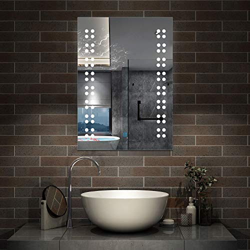 Aica Sanitär LED Spiegel klein 39×50cm Badspiegel mit Beleuchtung Lichtspiegel Badezimmerspiegel Wandspiegel Touch-Schalter IP44 Kaltweiß energiesparend