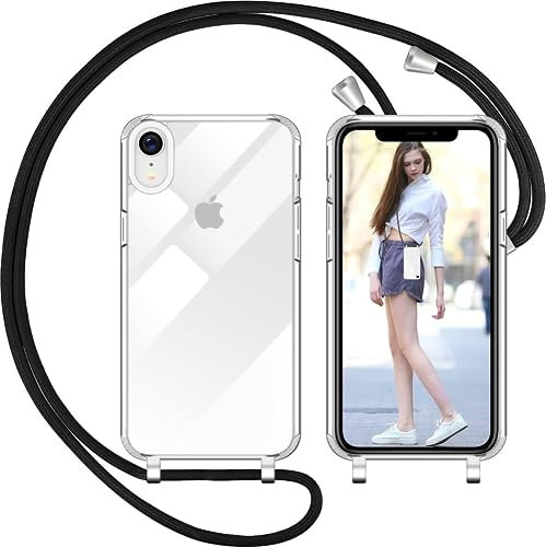 Nupcknn Coque avec Cordon pour iPhone XR, Transparent Coque Collier Réglable Téléphone Étui Portable Lanyard Case Protection Complète Cover de iPhone XR(Transparent, 6.1)