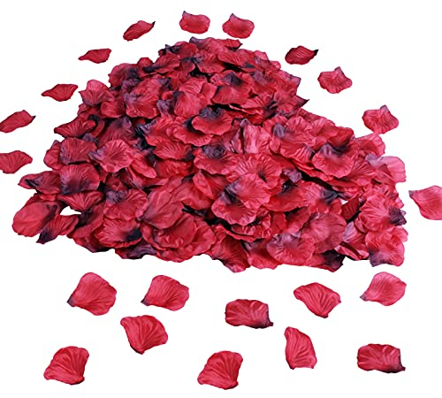 4000pcs Rosenblätter Für Hochzeiten, Seide Rosen Blätter, Romantische Rosenblüten Deko, Geschmacklose Rosen Blütenblätter für Tischdekoration, Valentinstag, Hochzeitsgang, Bett, Party (Dunkel Rot)