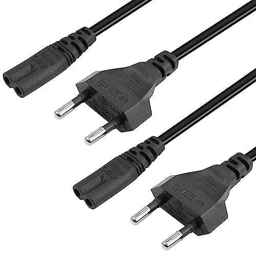 QIANRENON 2 Pcs 1.5m Euro Alimentazione Cavo IEC C7 Spina Cavo UE/Euro 2 Pin Fig.8 presa connettore, 250V 2.5A 2 * 0.75mm, per TV lettori blu-ray DVD ricevitori elettrodomestici, Nero
