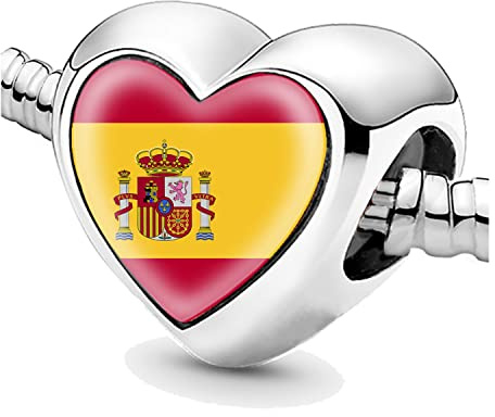 Perlas para Pulseras Bandera de España en Plata, Charms para Mujeres, Charm de Perla, Joyería, Ideas de Regalo para Niñas