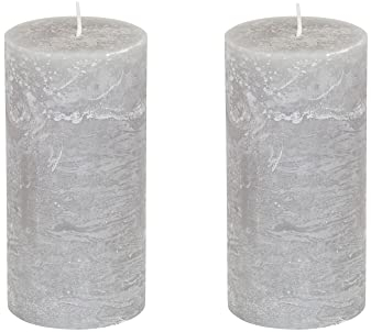 Stumpenkerzen Rustic 2er Set - Stumpenkerze, Blockkerze, Kerze, Adventskranz, Advent - Kein Ruß - Brenndauer: 120 Std. - viele Farben - 10x20 cm (Grau)