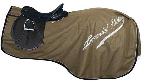 Imperial Riding Ausreitdecke IRH Super-Dry 0 g, wasserdichte Pferde-Abschwitz- und Trainingsdecke ohne Füllung mit Klettverschluss, Schweiflatz und reflektierenden Details, Olivgrün, XL
