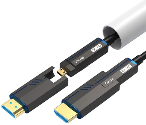 8K Fiber Optic HDMI Cable 82ft/25m, Detachable Long HDMI 2.1 Cable with Dual Micro HDMI Connectors, 8K@60hz 4K@120hz, HDCP 2.3 2.2, eARC, HDR10, 48Gbps Ultra High Speed