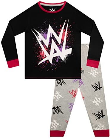 WWE Pigiama per Ragazze Nero 7-8 Anni