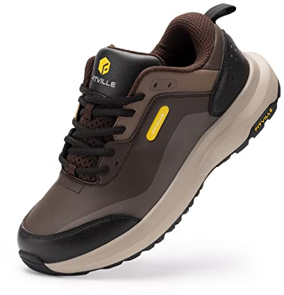 FitVille Mens Extra Wide Fit Walking Hiking Shoes Lightweight Casual Trainers Non-Slip Sneakers for Outdoor Trekking Camping Climbing Coffee