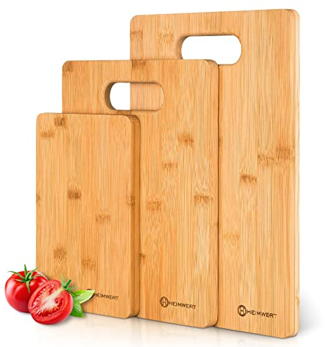HEIMWERT Schneidebrett Bambus Holz Set - 3x sehr massives Premium Bambus Holzbrett mit Holz Doppellagen - Schneidebretter Set groß für Küche I Schneidebrett Holz Schneidbrett Chopping Cutting Board