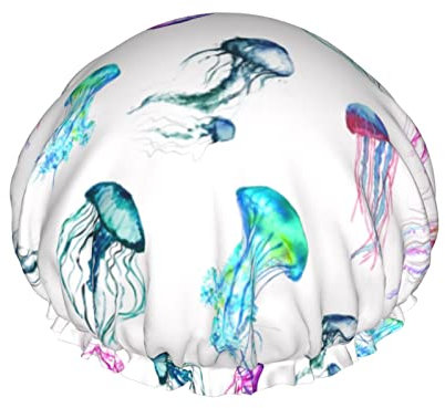 Colorful Jellyfish Shower Cap Waterproof Luxury Shower Caps for Women Reusable Bath Hair Cap Fashion Shower Hat with Elastic Easy to Wear Suitable for Long Short Curly Hair