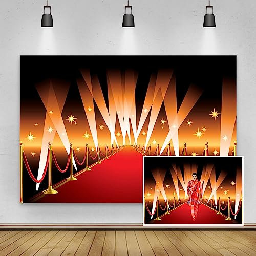 Renaiss 2.5x1.8m Roter Teppich Beleuchtung Hintergrund Roter Teppich Event Dekorationen Film Sterne Fotografie Hintergrund Kinder Erwachsene Geburtstag Party Dekor Banner Vinyl Foto Video Requisiten
