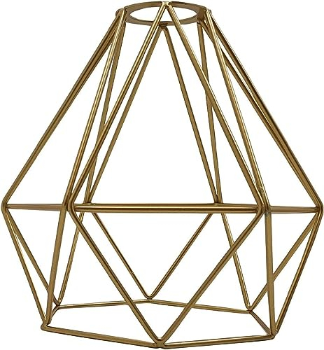 LEDSone Vintage-Lampenschirm aus Metall, Retro, geometrisch, industriell, Drahtkäfig, Lampenschirm, Lichtschutzkäfig (Gold Diamond)