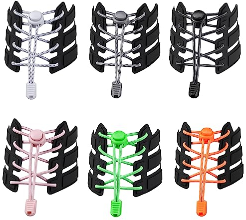 JSUOEO 6 pares de cordones elásticos sin atar, con cierre rápido, sistema de cordones de goma deportivos para zapatos, para niños, personas mayores y corredores, multicolor, 110 x 0.3 cm