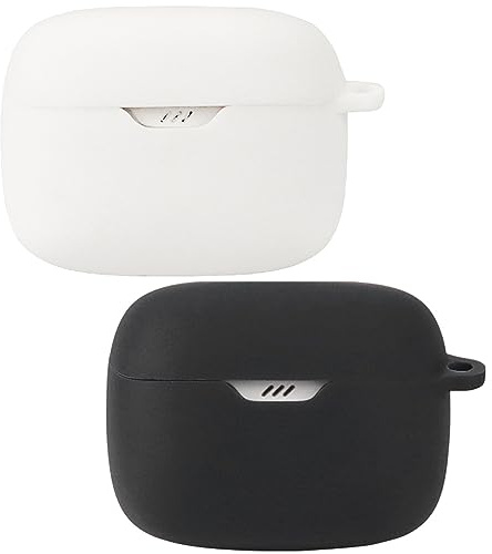 Acadeny Funda de Silicona Compatible con JBL Tune Beam, [Admite Carga inalámbrica] [Funda Protectora a Prueba de Golpes] 2X Black White