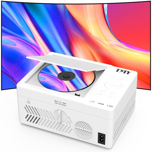 TMY Projecteur Bluetooth avec lecteur DVD intégré, 1080p, mini projecteur DVD portable pour films en plein air, compatible avec smartphone/PC/clé TV /HDMI/AV/USB/TF