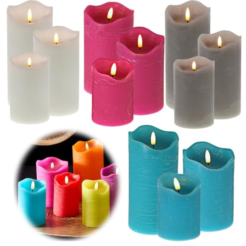 LS-LebenStil 3D LED Stumpenkerze Blau 15cm Echtwachs flackernde Kerzen Timer bewegliche Flamme