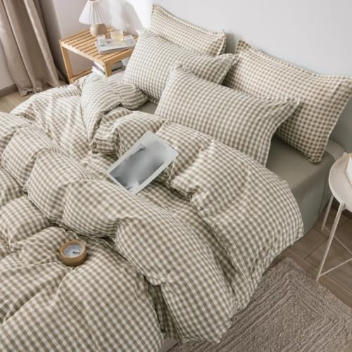 Housse de Couette à Carreaux Géométriques Parure de Lit 220X240 Réversible à Rayures Marron Style Nordique Moderne Housse de Couette Réversible pour Hommes Femmes Et Adultes Housse de Couette