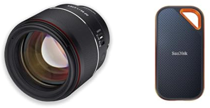 Samyang AF 85mm F1 & SanDisk Extreme PRO Portable SSD externe SSD 1 TB (externe Festplatte mit SSD Technologie 2