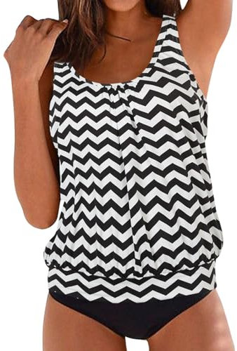 MDKWW Maillot de bain tankini pour femme avec imprimé à pois, haut tankini avec bas de bikini, maillot de bain deux pièces, B2 - Noir, XX-Large