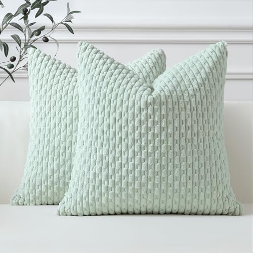 Sungeek 2er Set Kordsamt Kissenbezüge, Dekorativ Zierkissenbezüge Weich Kissenbezug Dekokissen Sofakissen Boho Deko Bezug Kissenhülle für Sofa Schlafzimmer Wohnzimmer (Hellgrün, 40x40 cm)