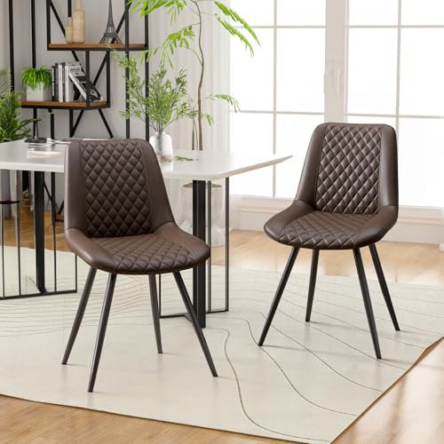 Hawthyhome Esszimmerstühle 2er Set Kunstleder Küchenstuhl Polsterstuhl gepolstert für Wohnzimmer Schlafzimmer Küche mit Rückenlehne, Braun