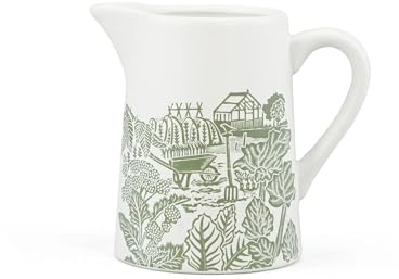 Half Moon Bay In The Allotment - Country Garden - by Kate Heiss Green/White 16 Ounce (500ml) Ceramic Stoneware Jug Pitcher
