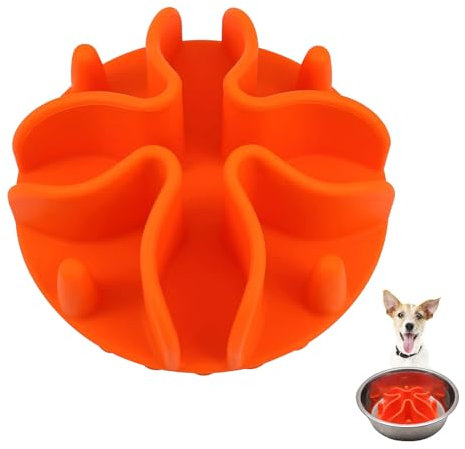 One Piece Silicone Slow Feeder Dog Bowl Insert Stong Suction Cups Silicone Pet Slow Feeder Spiral Insert for Most Dog Bowl Dog Dish (Orange, 100 * 100 * 35MM)