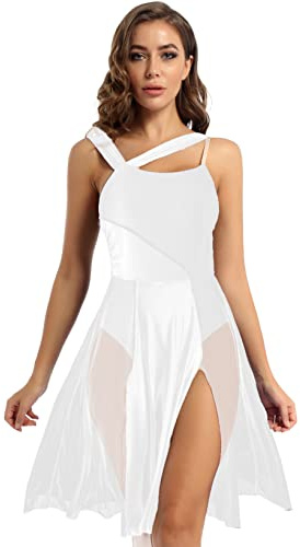 LiiYii Damen Lyrisch Tanzkleid Ärmellose Ballettkleid Eiskunstlauf Kleid mit Tüll Rock Ballerina Kleid Latein Tanzkleid Modern Dance Tanzkleidung