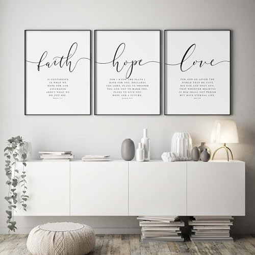 GLWDMB 3 Stück Faith Hope Love Bilder,Leinwandbild Poster Kunstdruck Wohnzimmer Deko Schlafzimmer Bilder Wanddekoration - ohne Rahmen