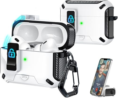 R-fun Compatible con AirPods Pro 2.ª generación/1.ª Fundas para Auriculares de generación, diseño de Funda Protectora con expulsión automática Totalmente a Prueba de caídas,Negro+Blanco