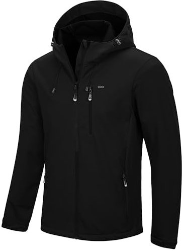 33,000ft Men's Waterproof Softshell Jackets Outdoor Windproof Coat Breathable Lightweight Windbreaker Casual Functional Jackets with Hood for Running, Cycling, Black M