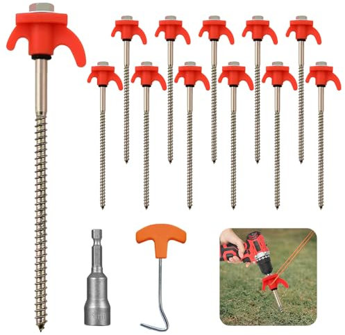 12 Stück Drehbare Zeltheringe mit Gewinde,Heringe Erdnägel Stabil für Camping und Outdoor,Zelt Zubehör Camping Heringe Schrauben,schraubheringe für harten Boden,Wald (rot)