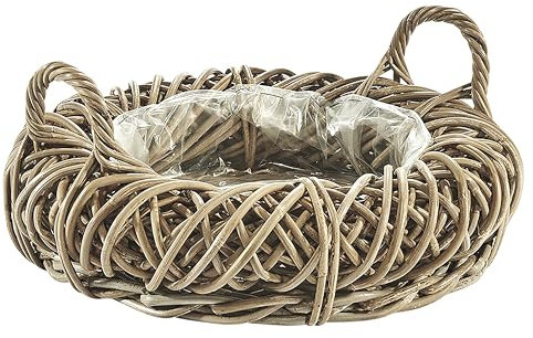 Kobolo Pflanzschale Rattan Kubu Grey, Ø 50cm, Korb in Kranzform mit Folie ausgekleidet, runder Pflanzkorb im Landhausstil für den Innen- und geschützten Außenbereich