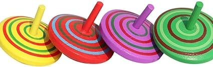 4 x klassische bunte Kreisel aus Holz, Entwicklung, Stressabbau, zufällige Farbe