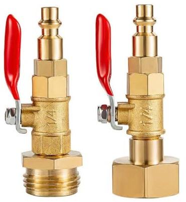 Winterize Blowout-Adapter, 1/4 Zoll Schnellanschlussstecker, 3/4 Zoll Innen-/Außengewinde, Schnellstecker-Kugelhahn zum Ausblasen von Wasser zum Überwintern von Sprinklersystemen, 2 Stück
